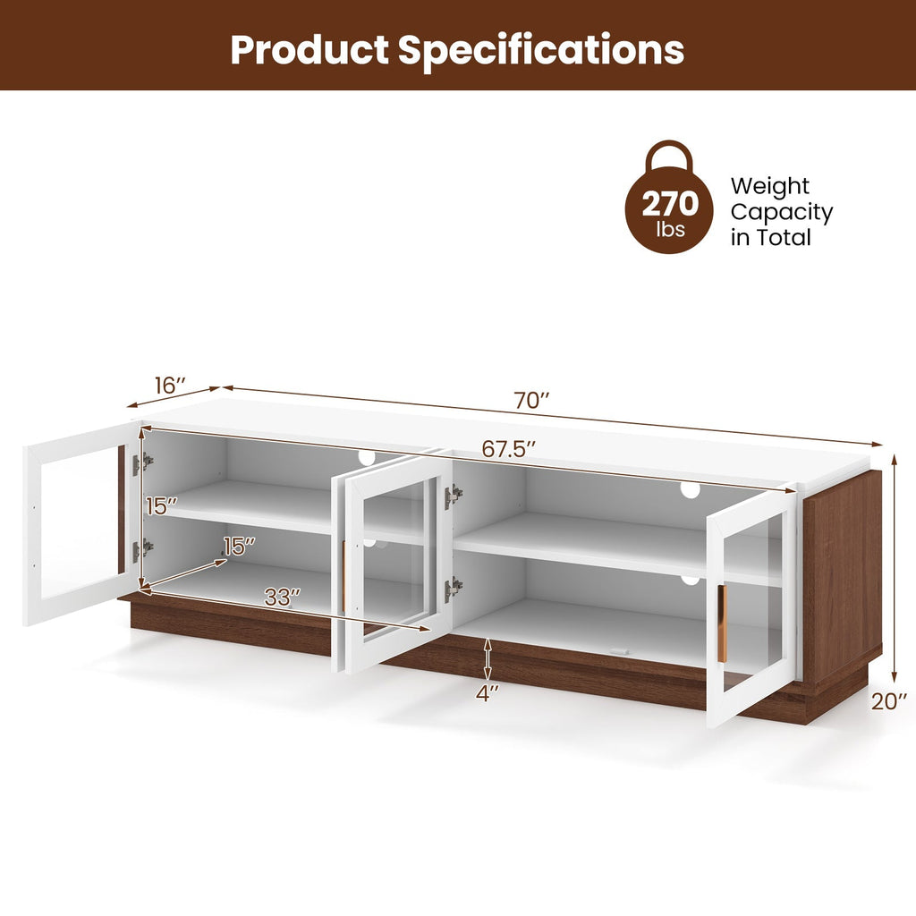 Large TV Stand for TVs up to 75 Inch with 4 Tempered Glass Doors for Living Room