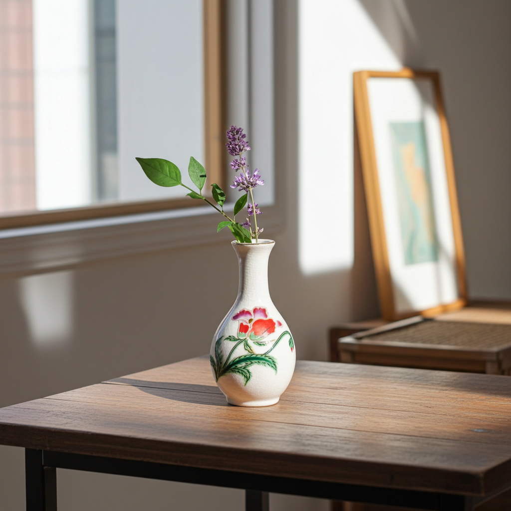 Homco Mini Porcelain Bud Vase — Floral Transfer with Gold Rim