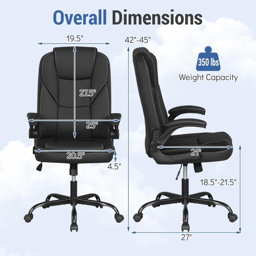 Leather Office Chair Ergonomic Computer Desk Chair with Flip-up Armrests Rocking Function