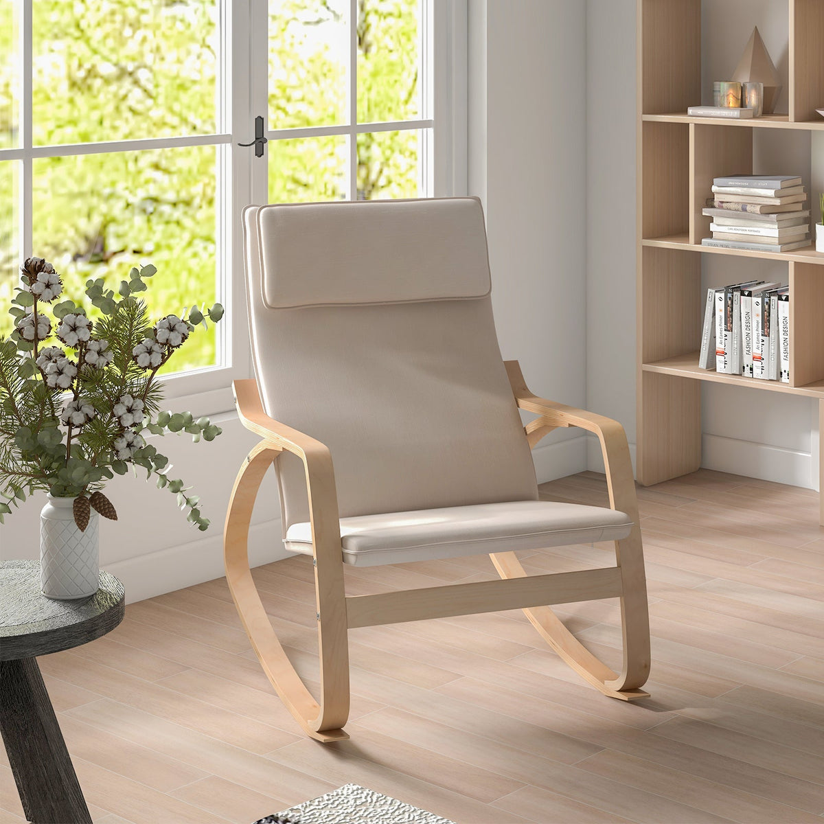 Stable Wooden Frame Leisure Rocking Chair with Removable Upholstered Cushion