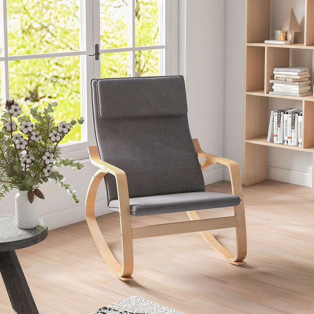 Stable Wooden Frame Leisure Rocking Chair with Removable Upholstered Cushion