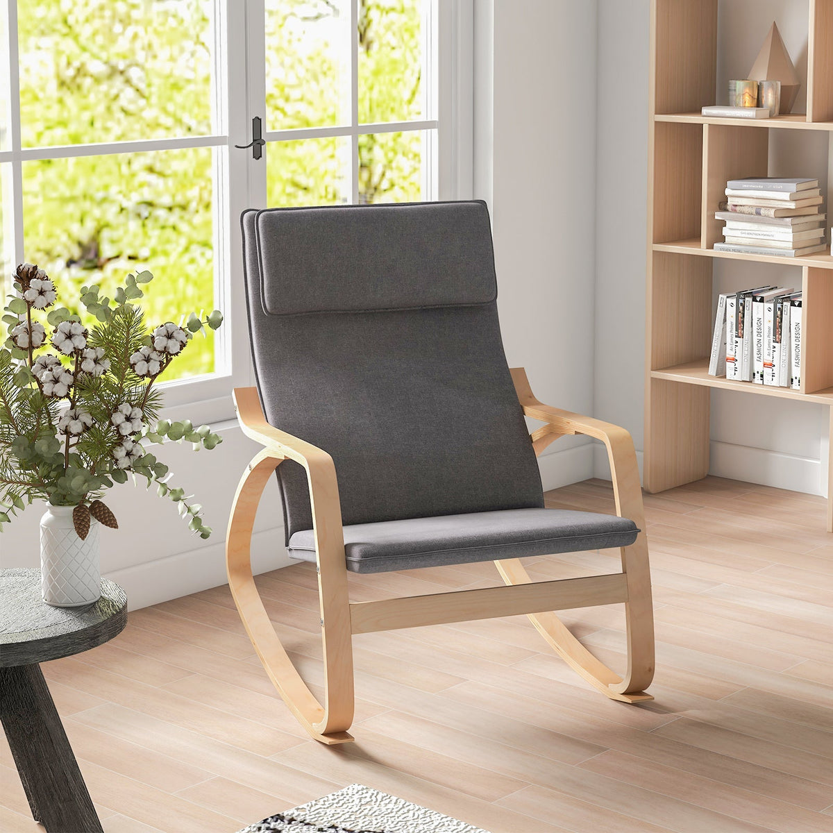 Stable Wooden Frame Leisure Rocking Chair with Removable Upholstered Cushion