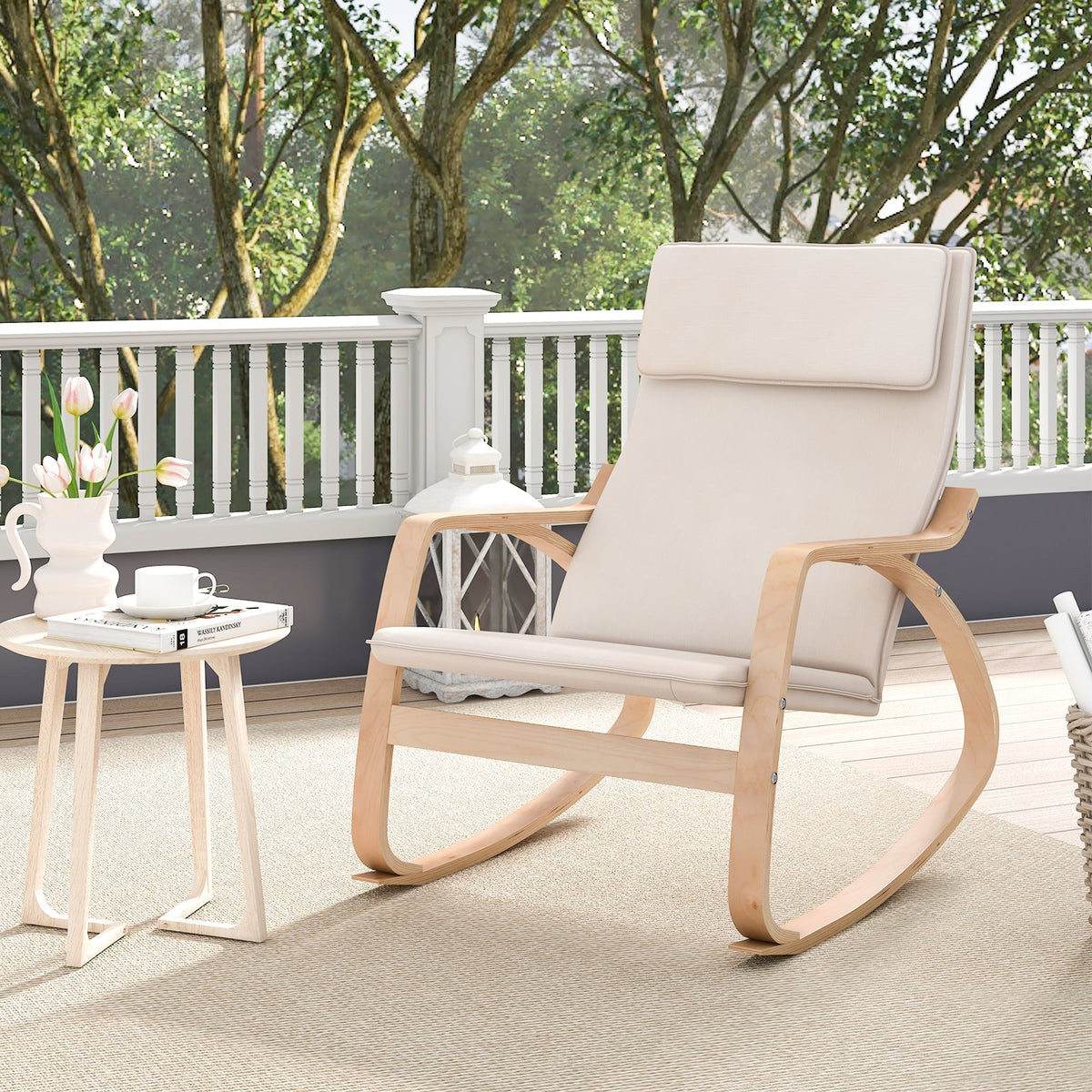Stable Wooden Frame Leisure Rocking Chair with Removable Upholstered Cushion