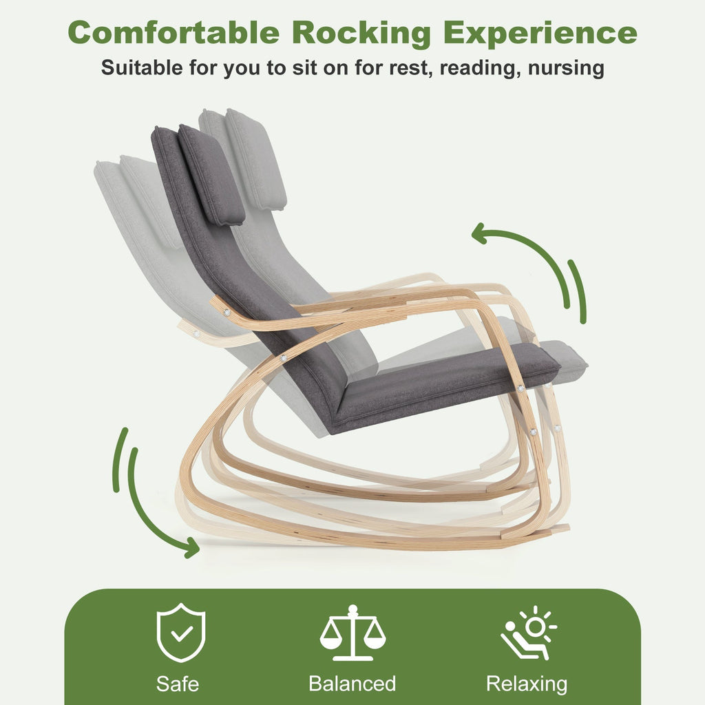 Stable Wooden Frame Leisure Rocking Chair with Removable Upholstered Cushion