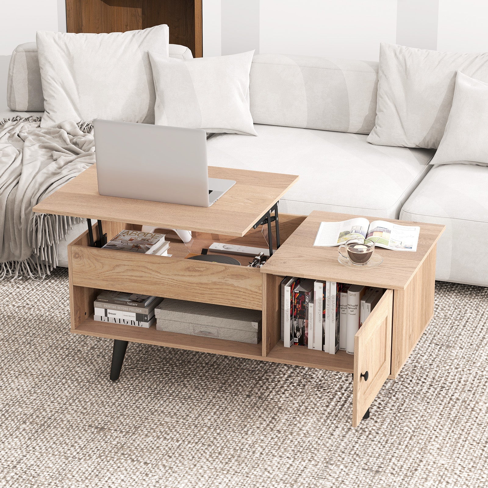 Lift Top Coffee Table with Storage and Hidden Compartment