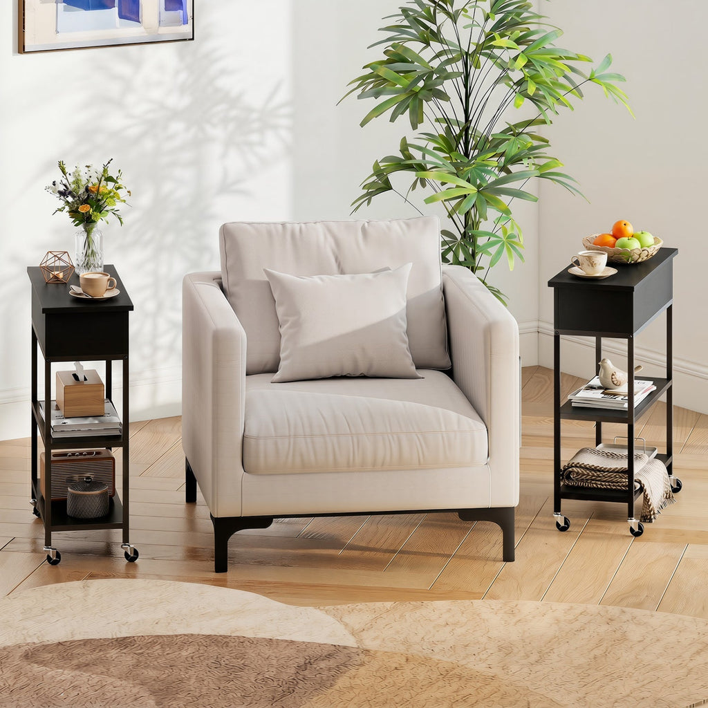 Lift Top Side Table with Charging Station and Wheels