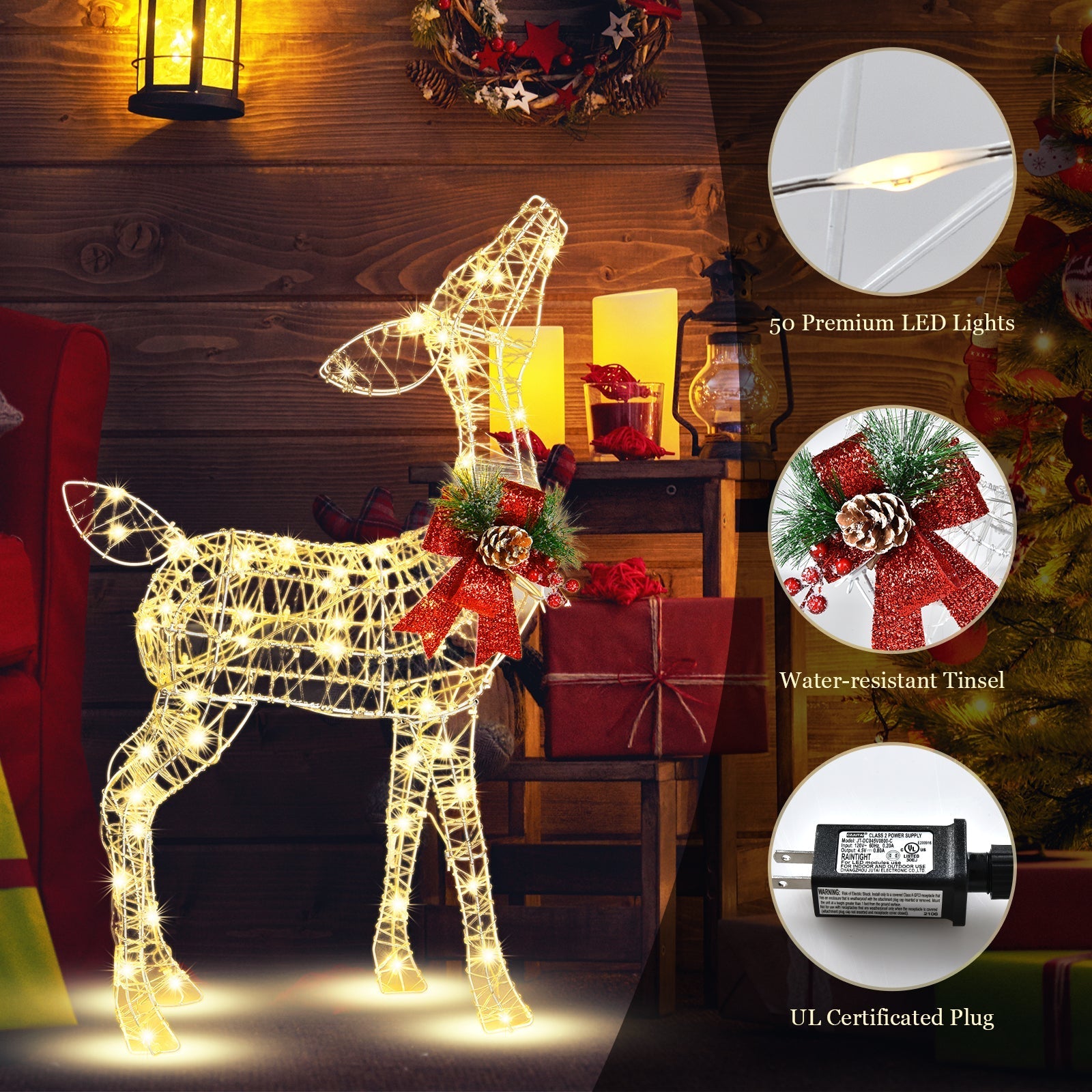 34.5 Inch Lighted Christmas Reindeer Decoration with 50 Warm White LED Lights