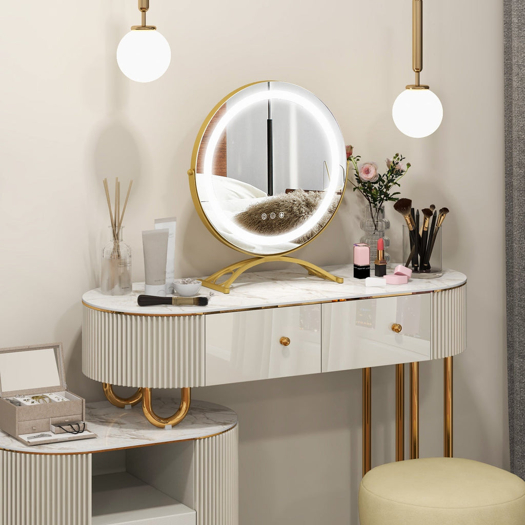 16 x 16 Inch Round LED Vanity Mirror with 3-Color Lighting and Brightness Dimming
