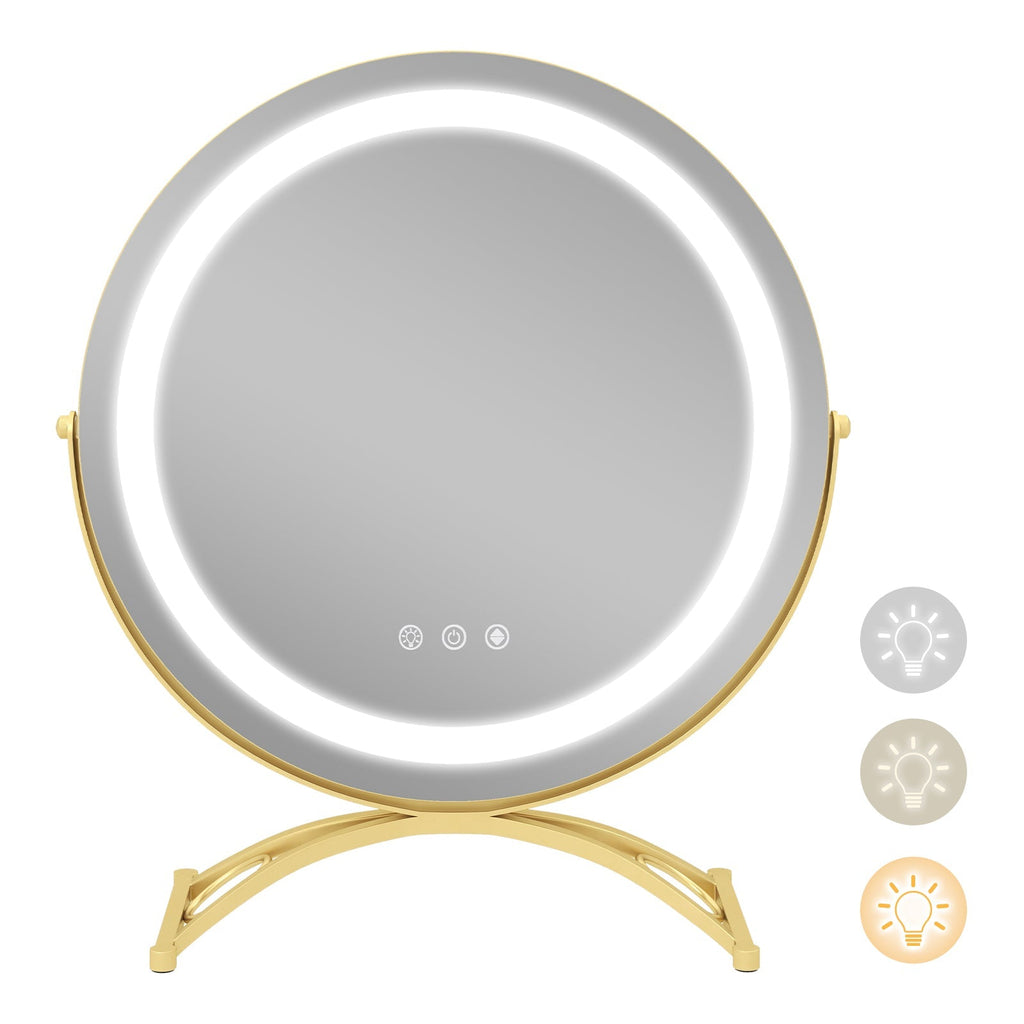 16 x 16 Inch Round LED Vanity Mirror with 3-Color Lighting and Brightness Dimming
