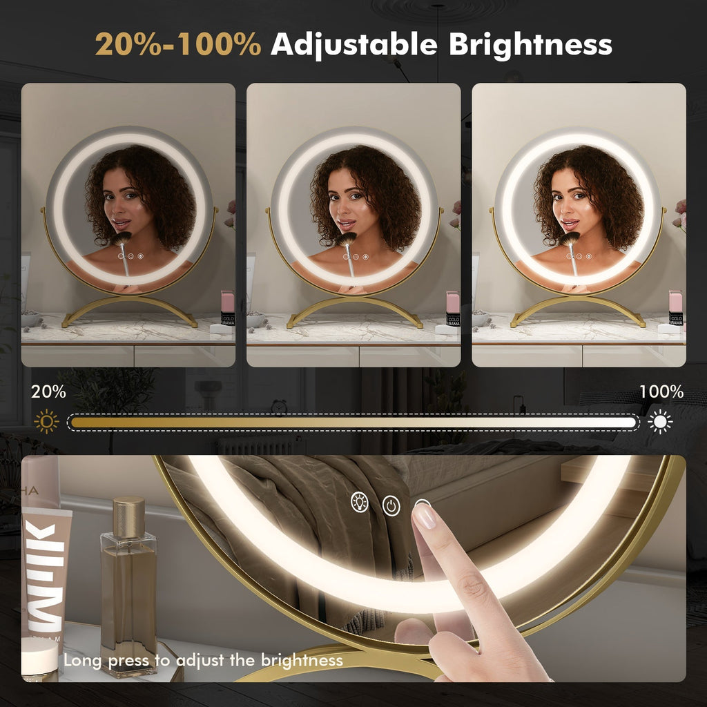 16 x 16 Inch Round LED Vanity Mirror with 3-Color Lighting and Brightness Dimming