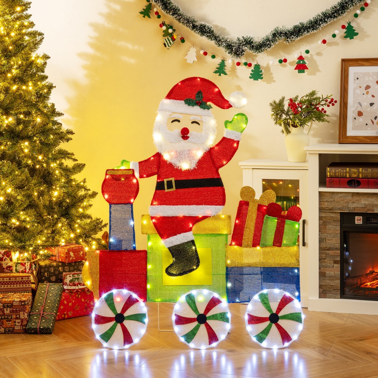Lighted Santa on Train Christmas Decoration with LED Lights