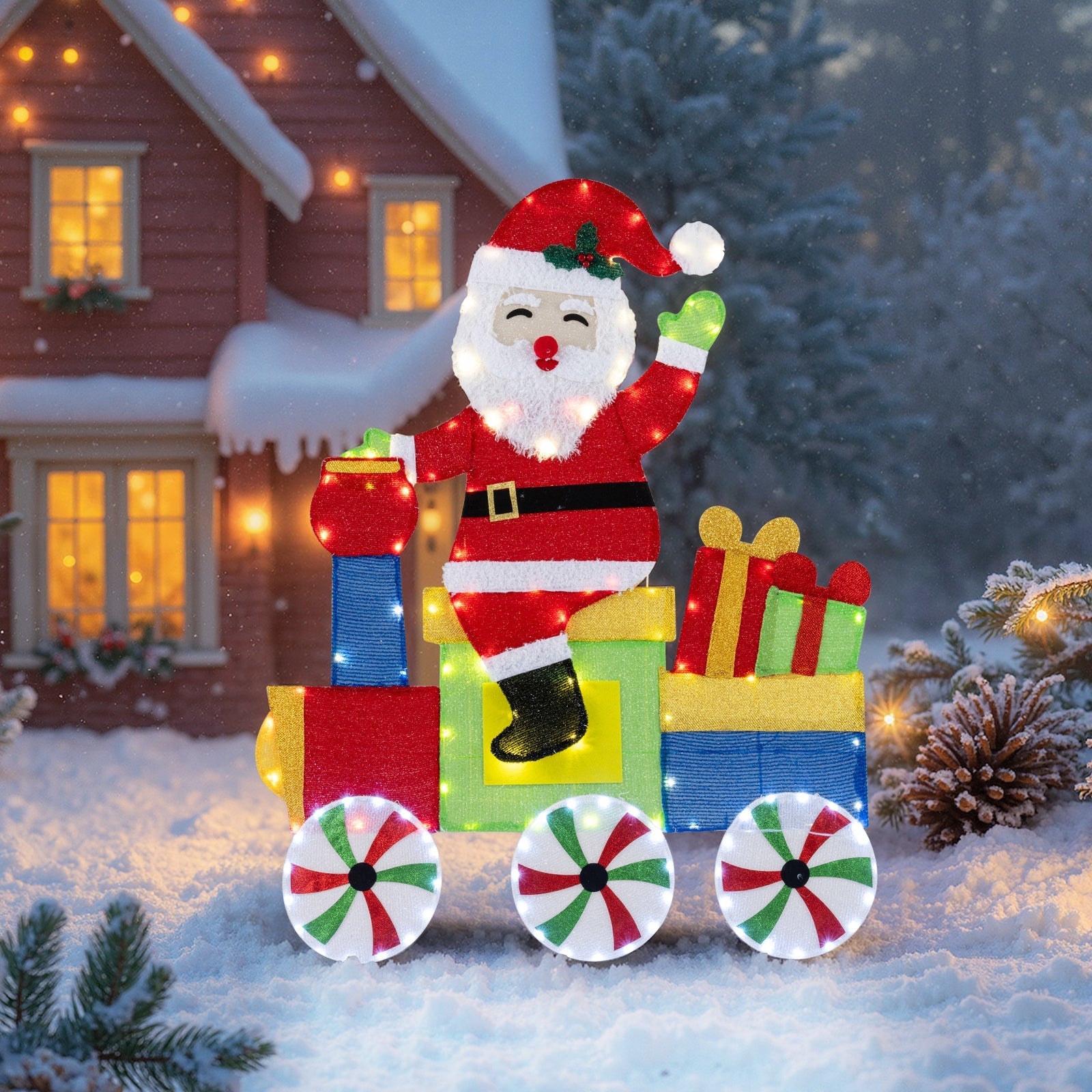 Lighted Santa on Train Christmas Decoration with LED Lights