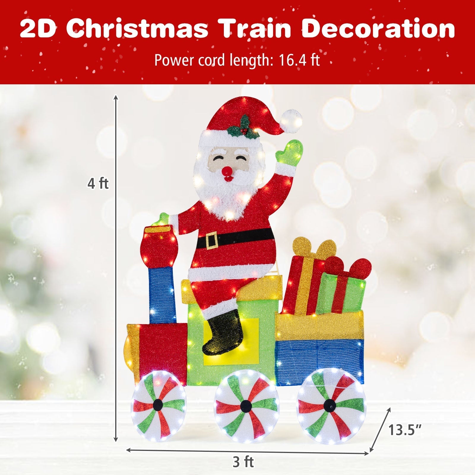 Lighted Santa on Train Christmas Decoration with LED Lights