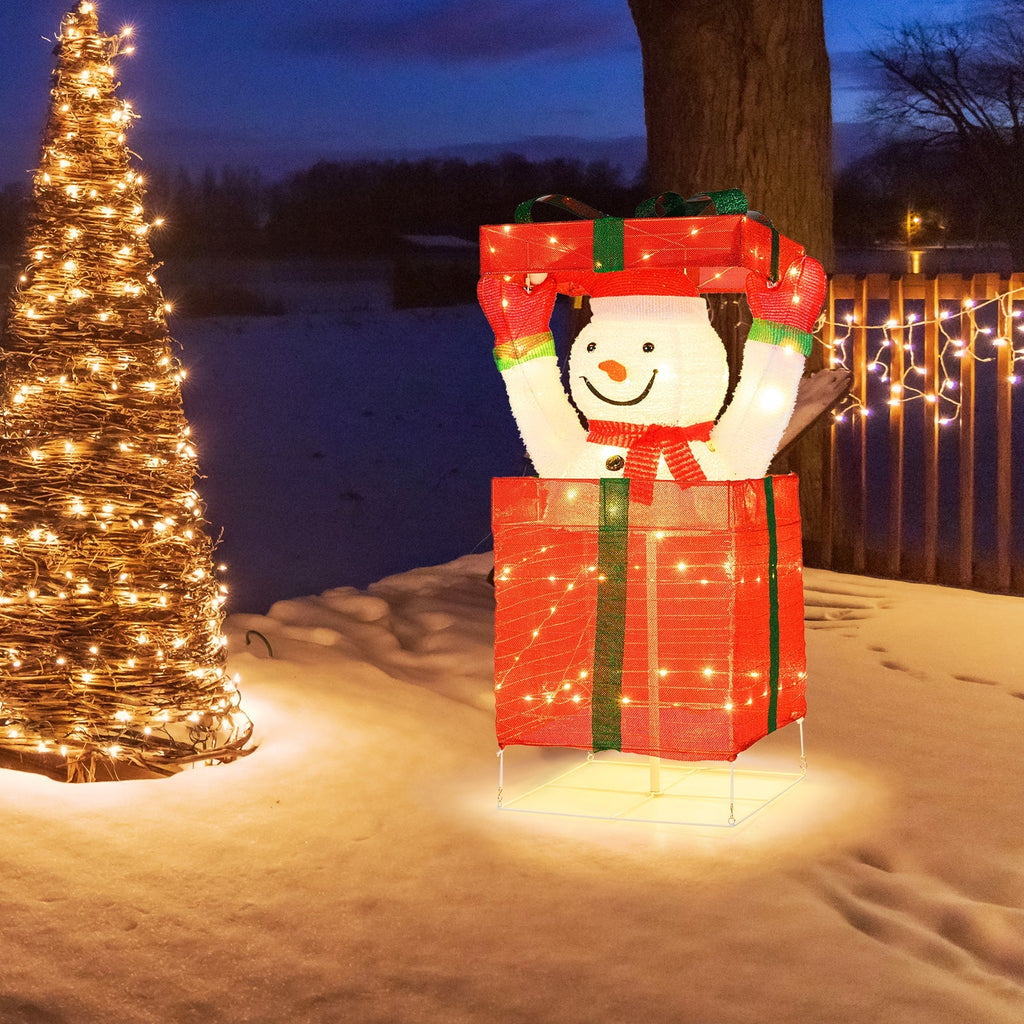 Lighted Snowman in Gift Box Christmas Decoration