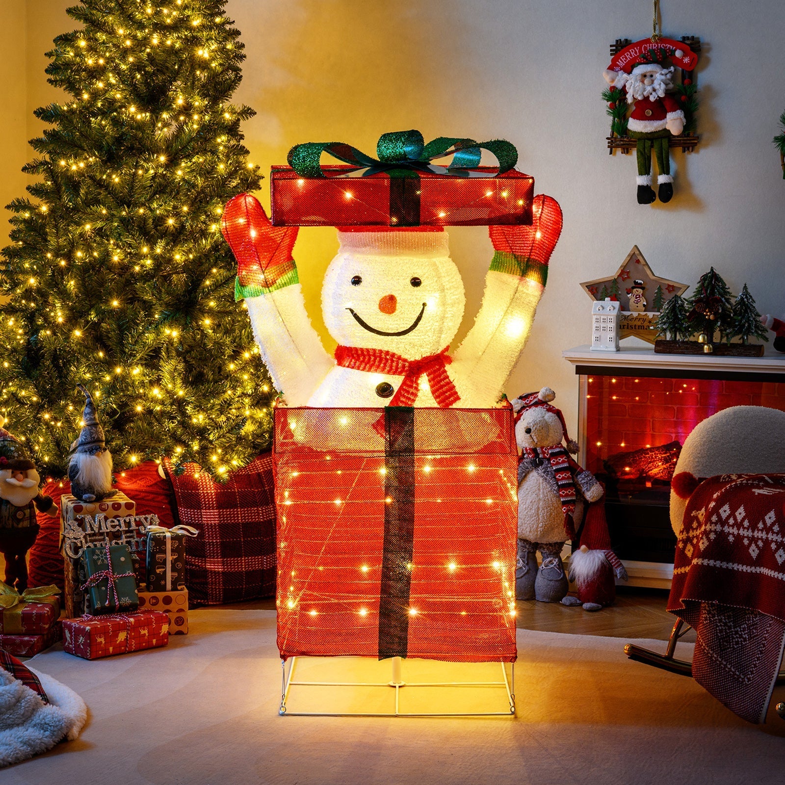 Lighted Snowman in Gift Box Christmas Decoration