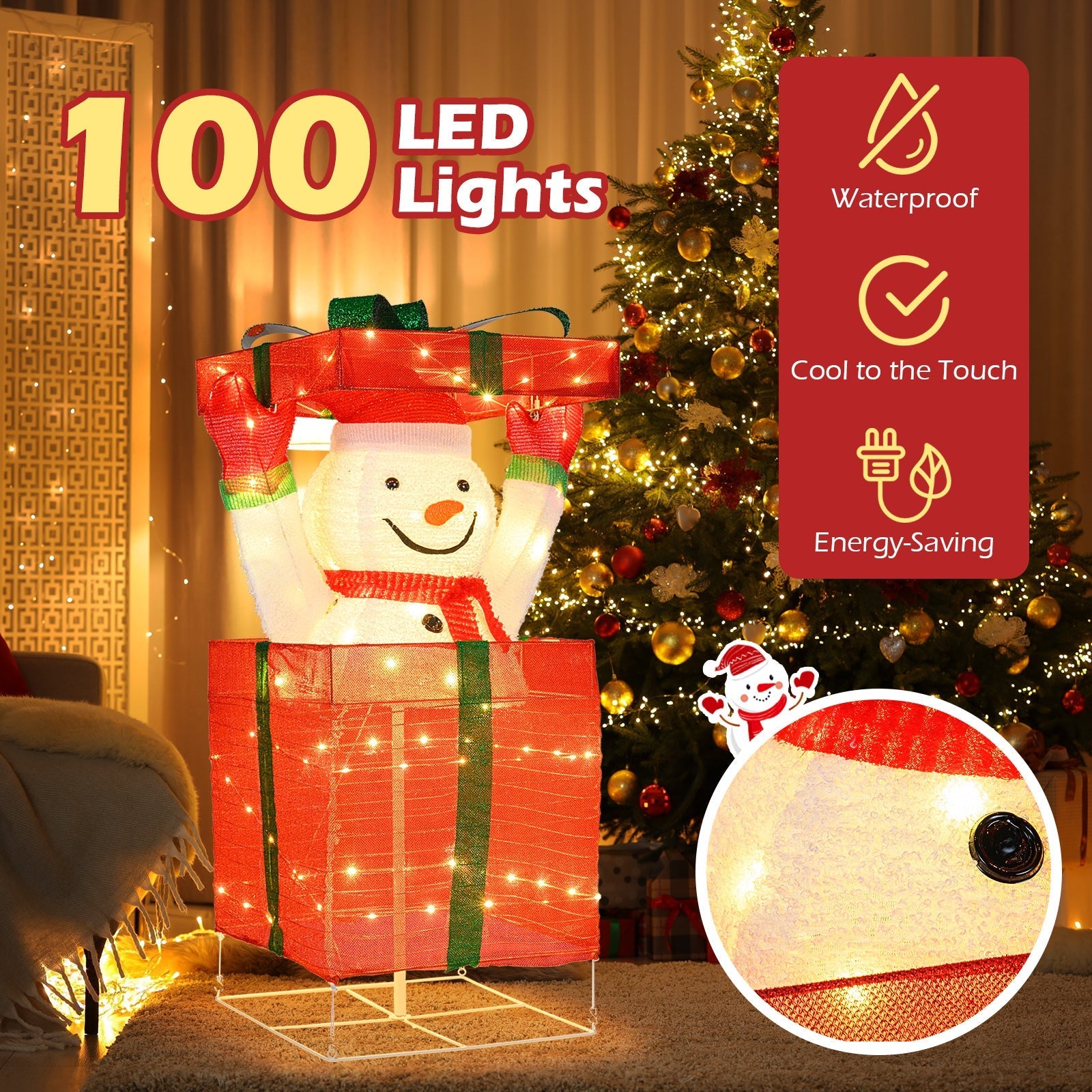 Lighted Snowman in Gift Box Christmas Decoration