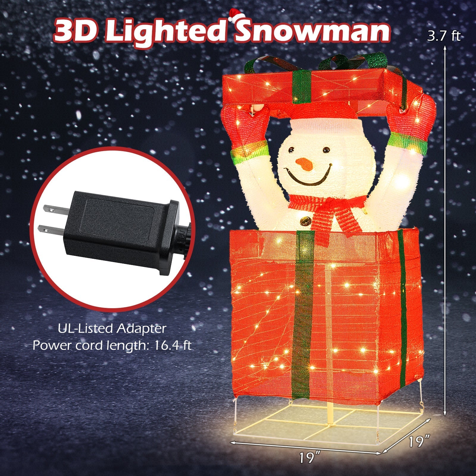 Lighted Snowman in Gift Box Christmas Decoration
