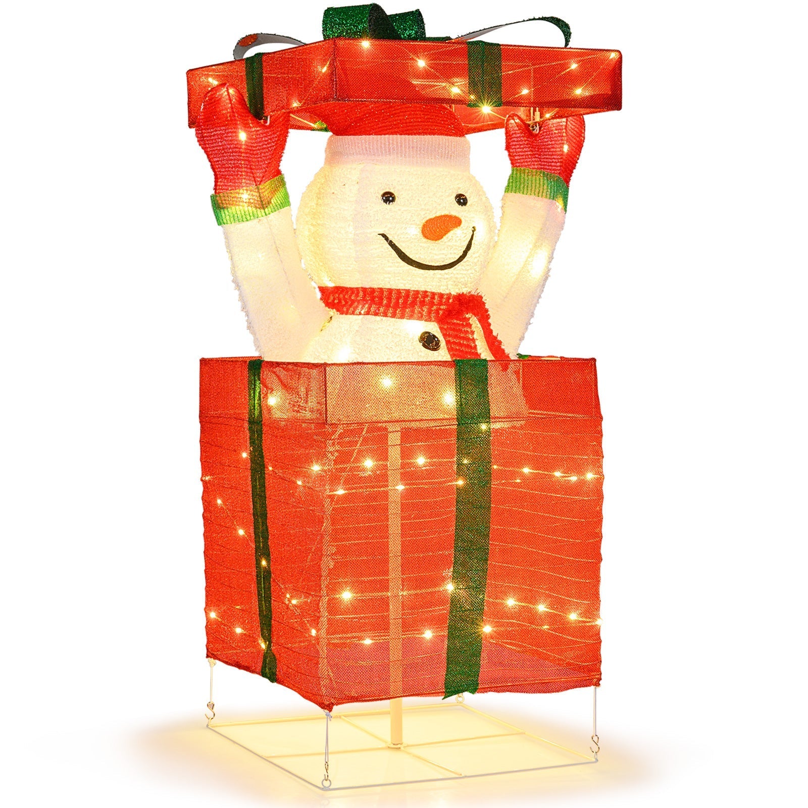 Lighted Snowman in Gift Box Christmas Decoration