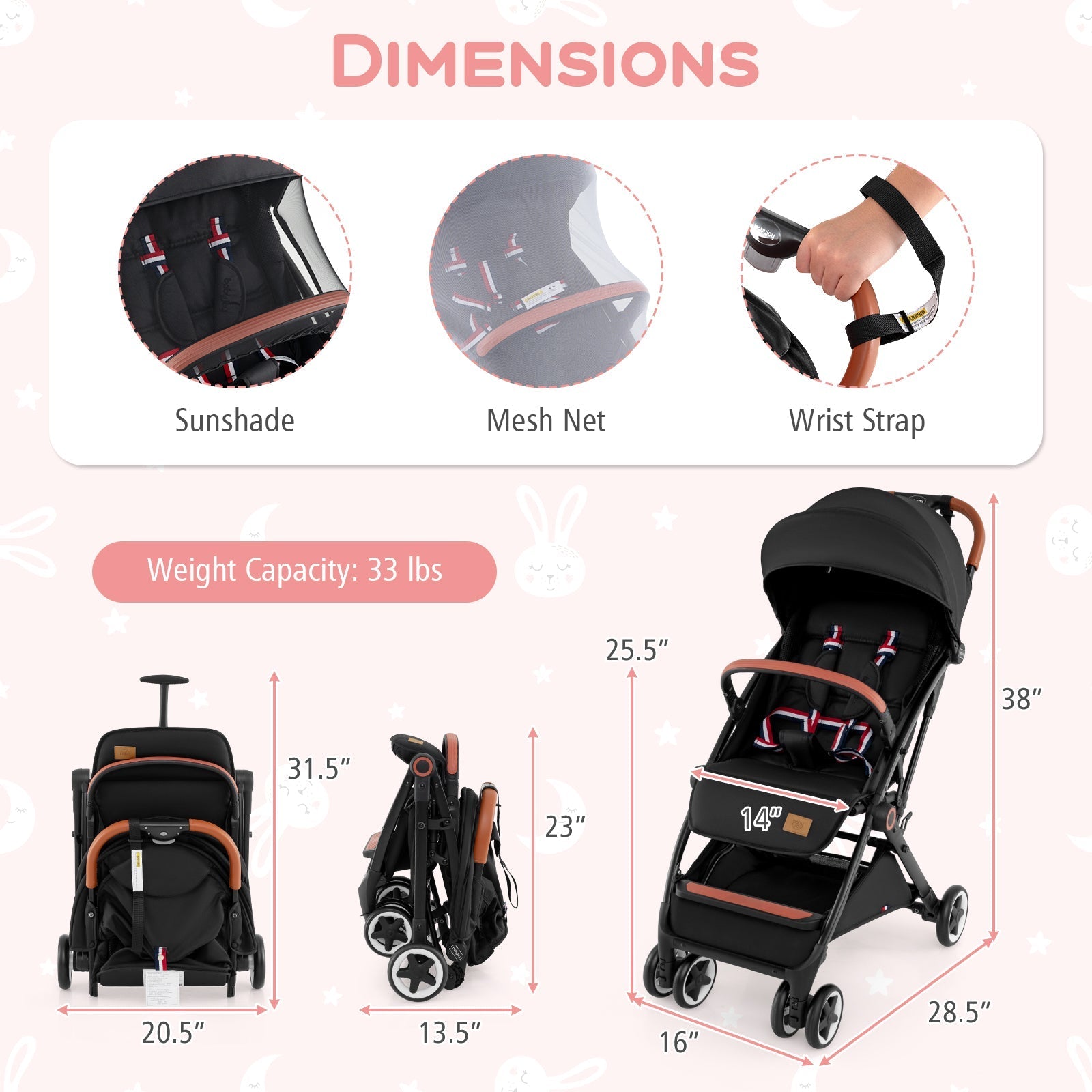 Lightweight Aluminium Frame Baby Stroller with Net