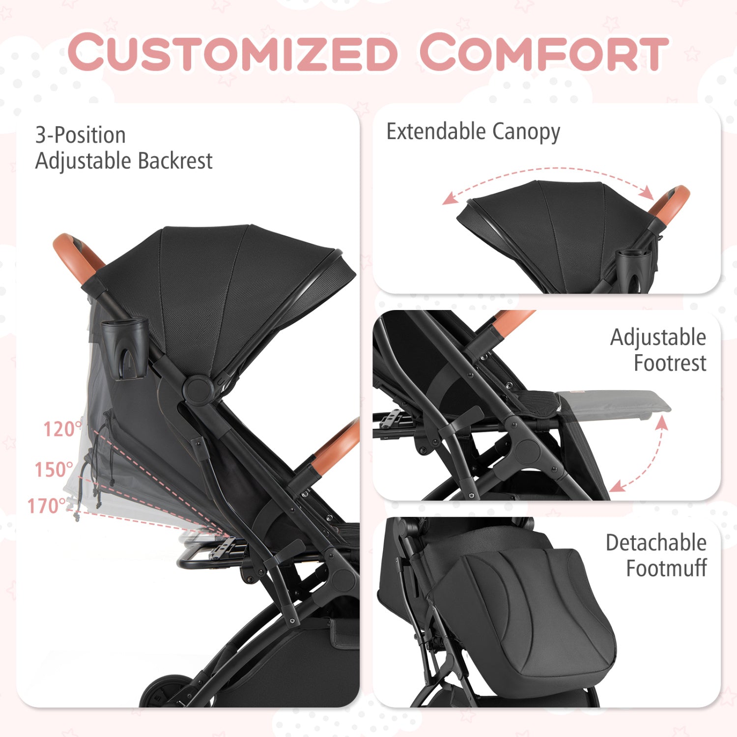 Lightweight Baby Stroller Compact Travel Stroller with One-Hand Folding