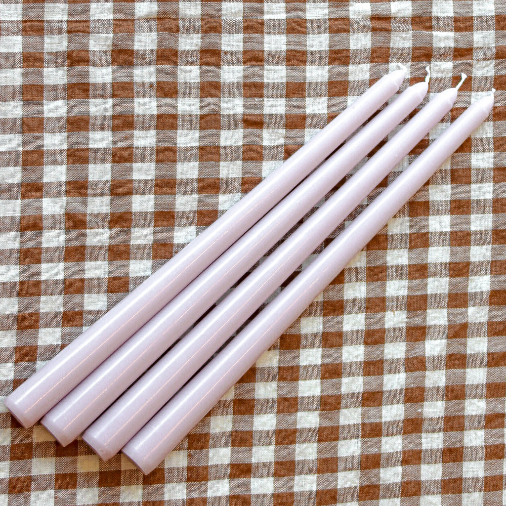 Extra Tall Lilac Hush Taper Candle,  1 Case of 24 Packs (4 Candles per Pack)