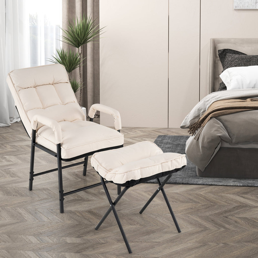 Linen Fabric Modern Accent Chair with Ottoman and Adjustable Backrest