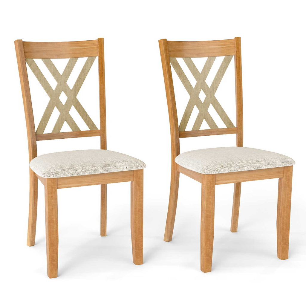 Linen Fabric Upholstered Wooden Dining Chair Set of 2 with Rubber Wood Frame for Dining Room