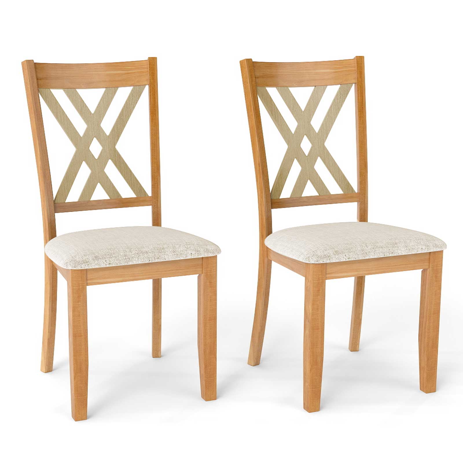 Linen Fabric Upholstered Wooden Dining Chair Set of 2 with Rubber Wood Frame for Dining Room