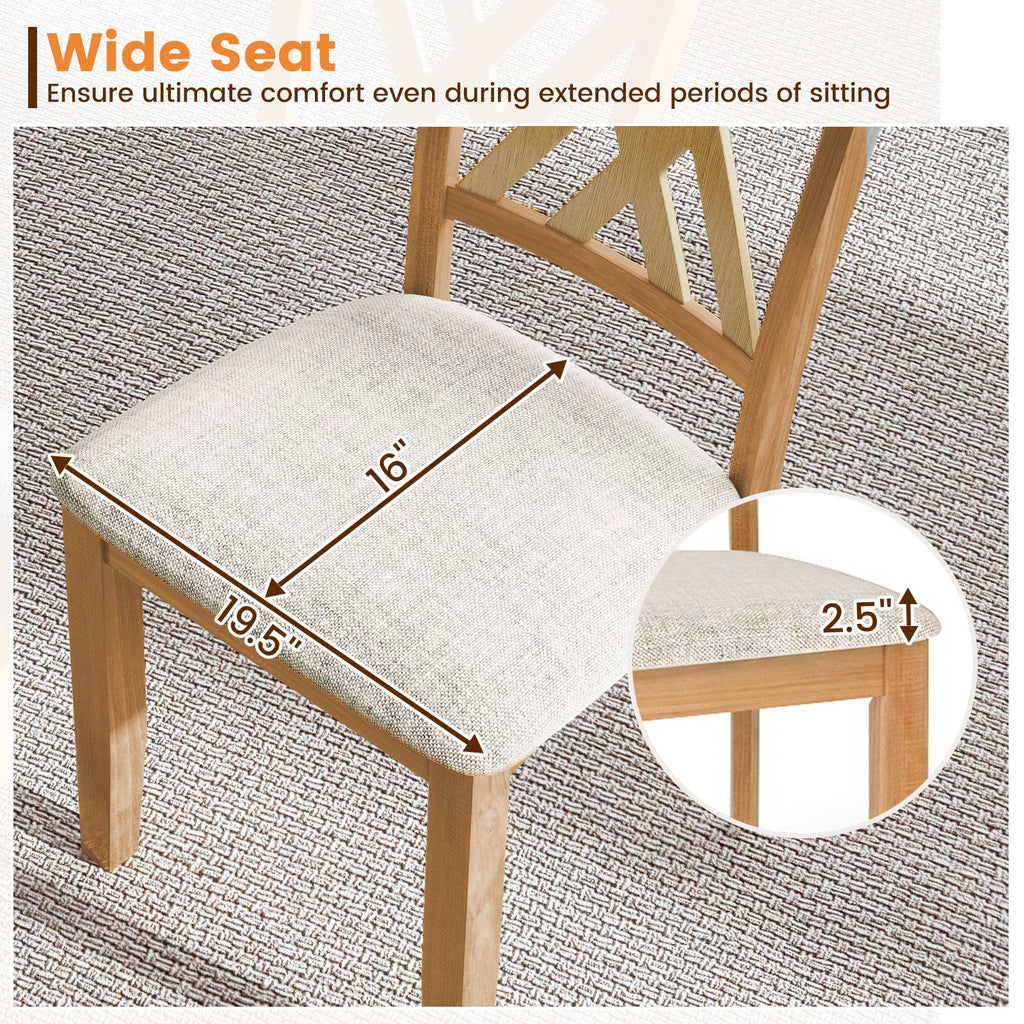 Linen Fabric Upholstered Wooden Dining Chair Set of 2 with Rubber Wood Frame for Dining Room