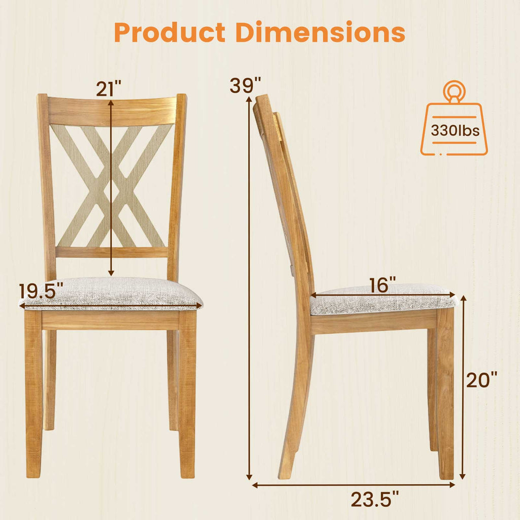 Linen Fabric Upholstered Wooden Dining Chair Set of 2 with Rubber Wood Frame for Dining Room
