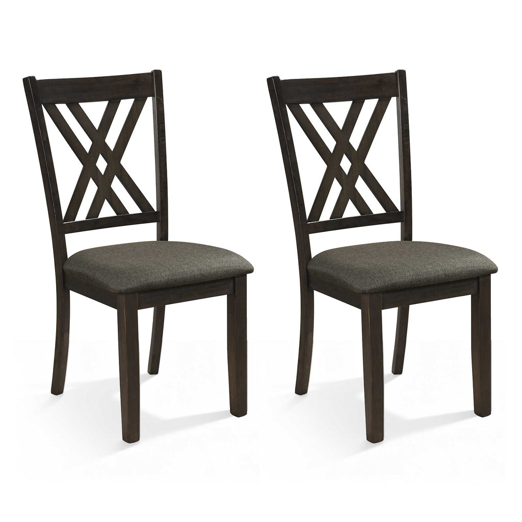 Linen Fabric Upholstered Wooden Dining Chair Set of 2 with Rubber Wood Frame for Dining Room