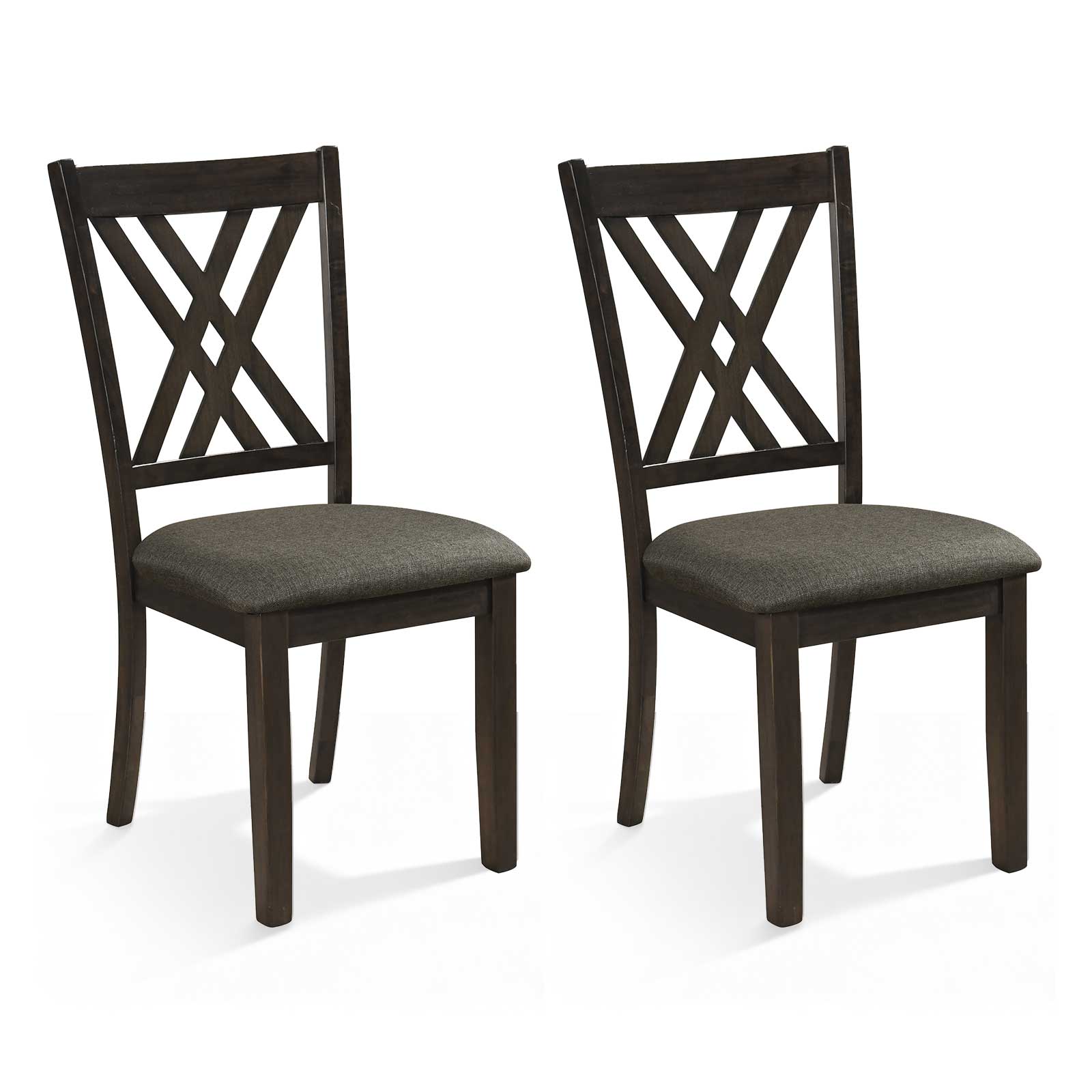 Linen Fabric Upholstered Wooden Dining Chair Set of 2 with Rubber Wood Frame for Dining Room