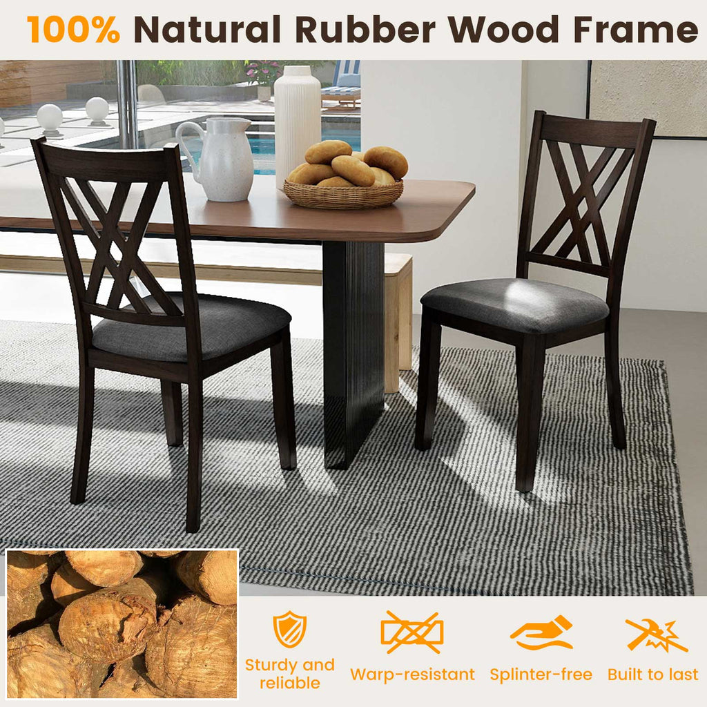 Linen Fabric Upholstered Wooden Dining Chair Set of 2 with Rubber Wood Frame for Dining Room