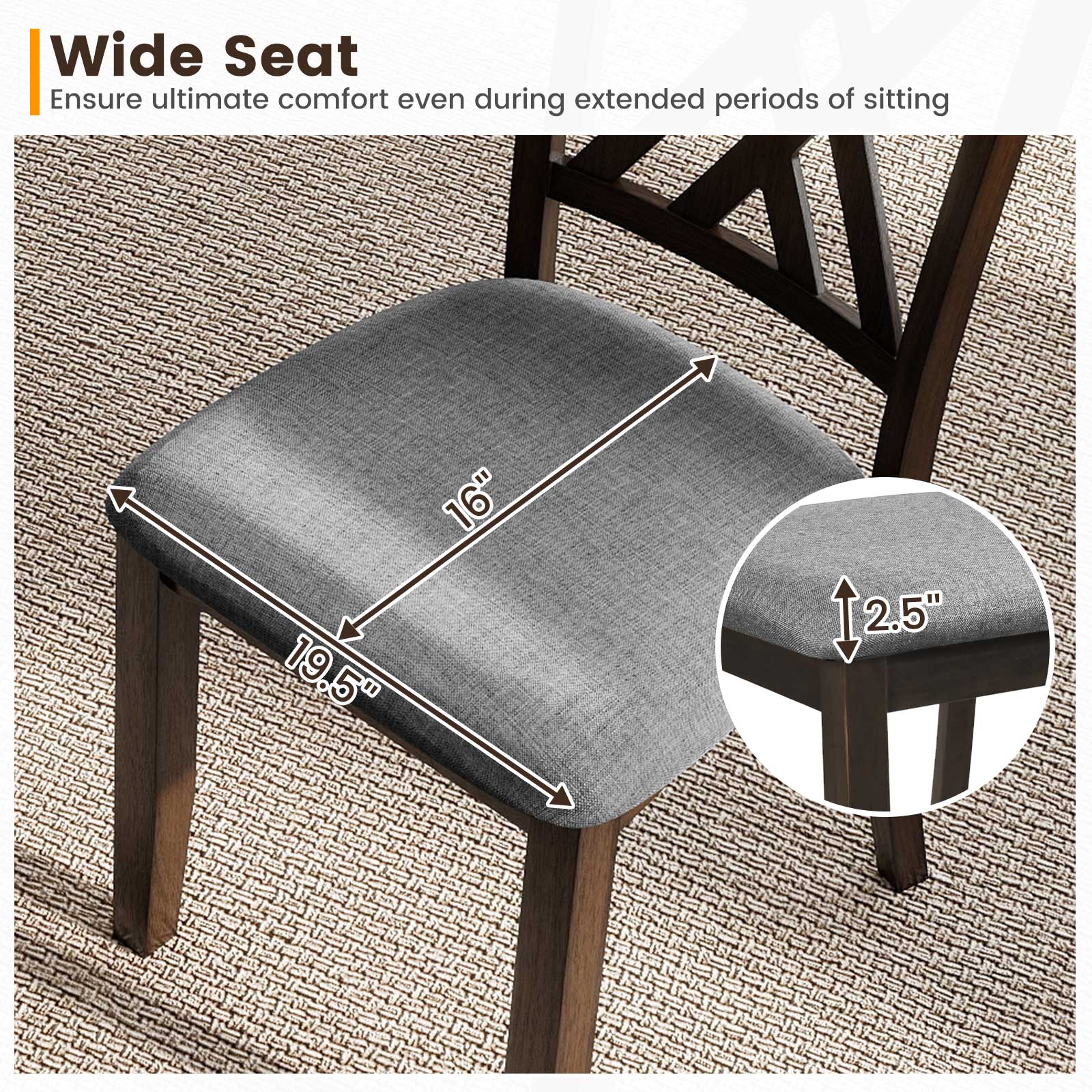Linen Fabric Upholstered Wooden Dining Chair Set of 2 with Rubber Wood Frame for Dining Room