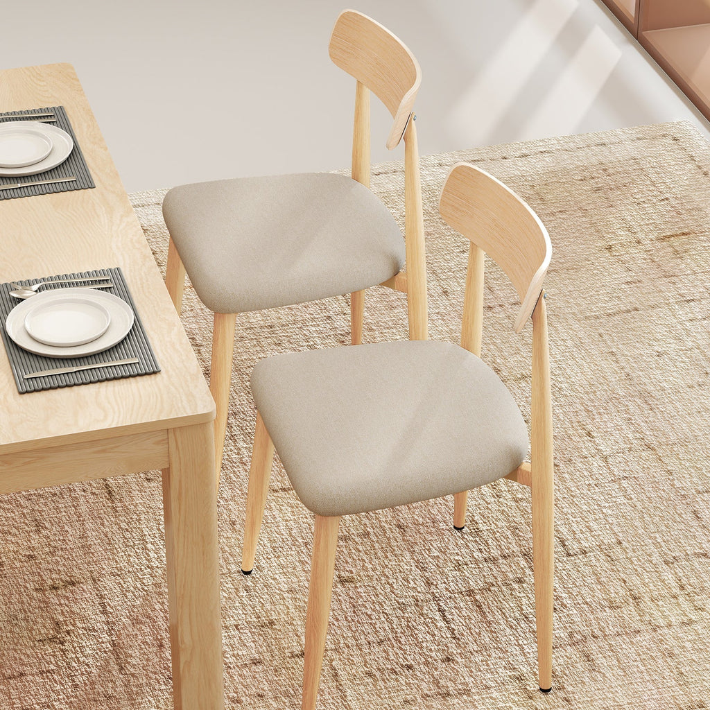 Linen Fabric Upholstered Modern Dining Chair Set of 2 with Padded Seat and Curved Back-Oak