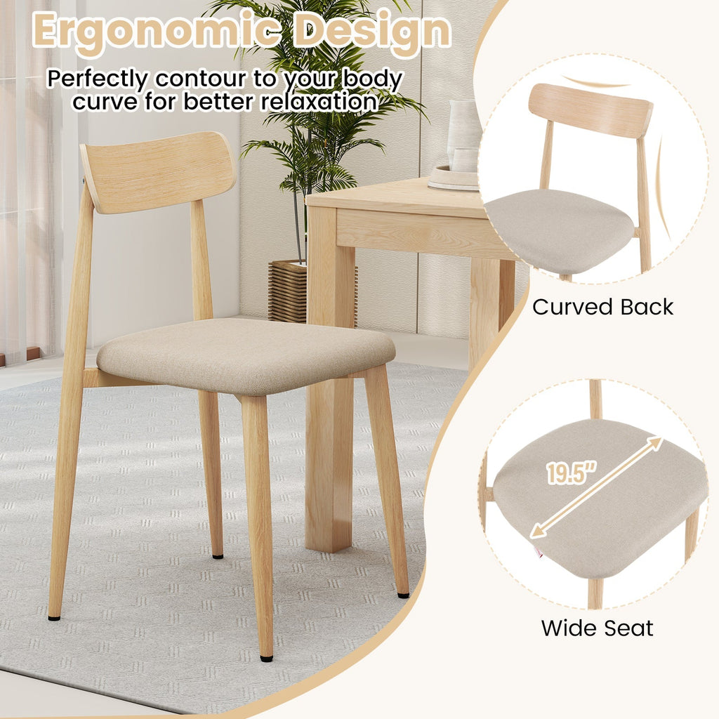 Linen Fabric Upholstered Modern Dining Chair Set of 2 with Padded Seat and Curved Back-Oak
