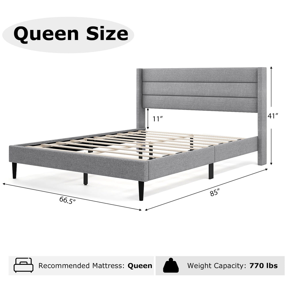 Linen Upholstered Platform Twin/Queen Bed Frame with Wingback Headboard