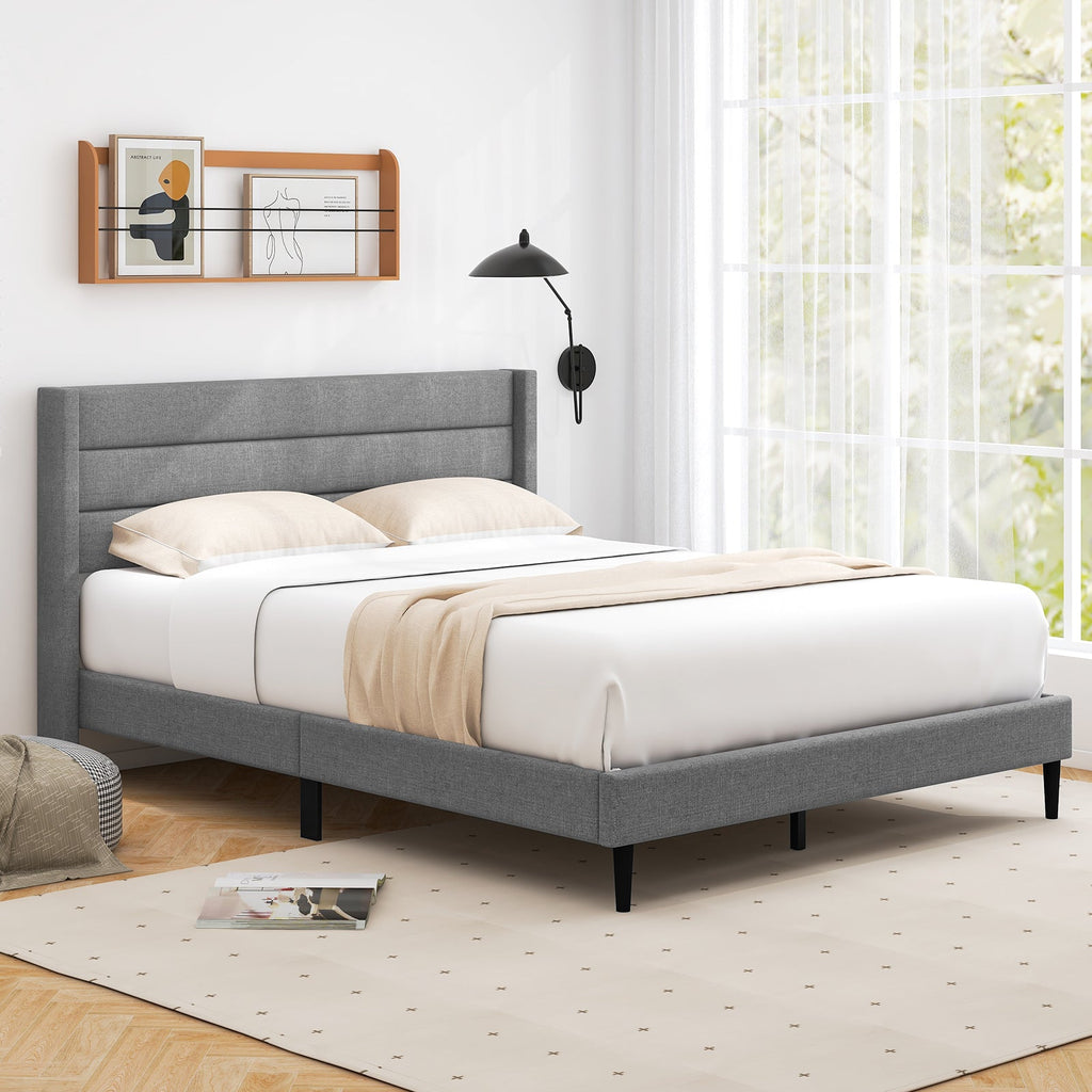Linen Upholstered Platform Twin/Queen Bed Frame with Wingback Headboard