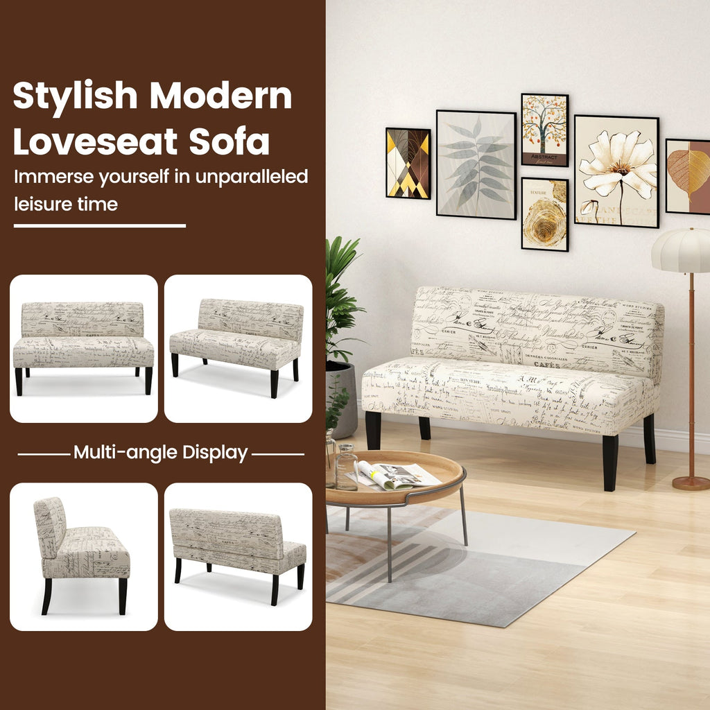 Living Room Wooden Leg Armless Loveseat Sofa-Multicolor