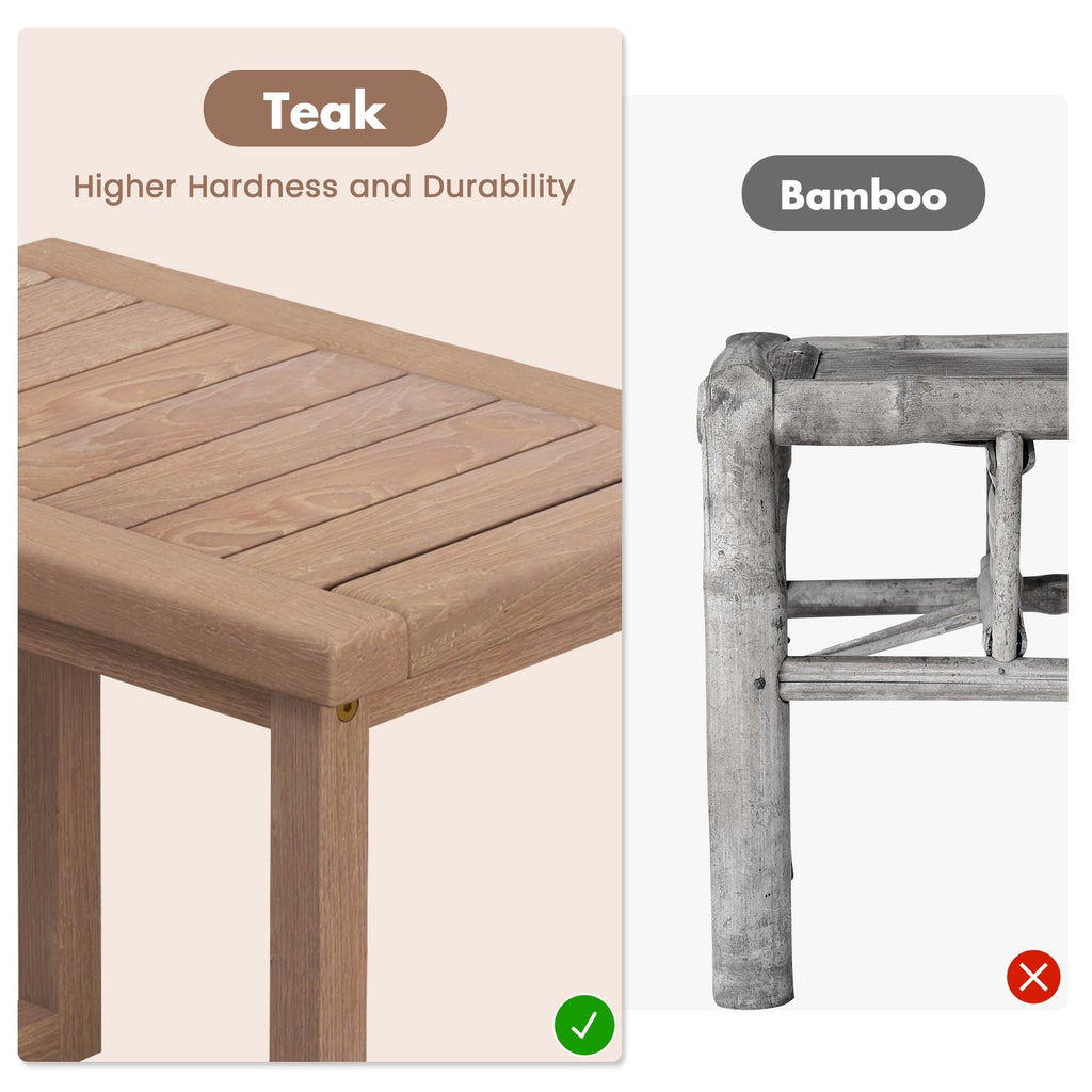 Long Natural Wood Bath Spa Stool with Non-slip Foot Pads for Elderly