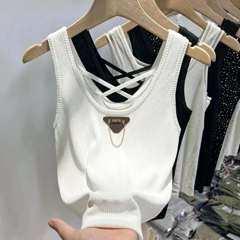M-4XL Chic Tank Top Sleeveless Summer Korean Fashion Slim Women Aesthetic Camisole Free Shipping