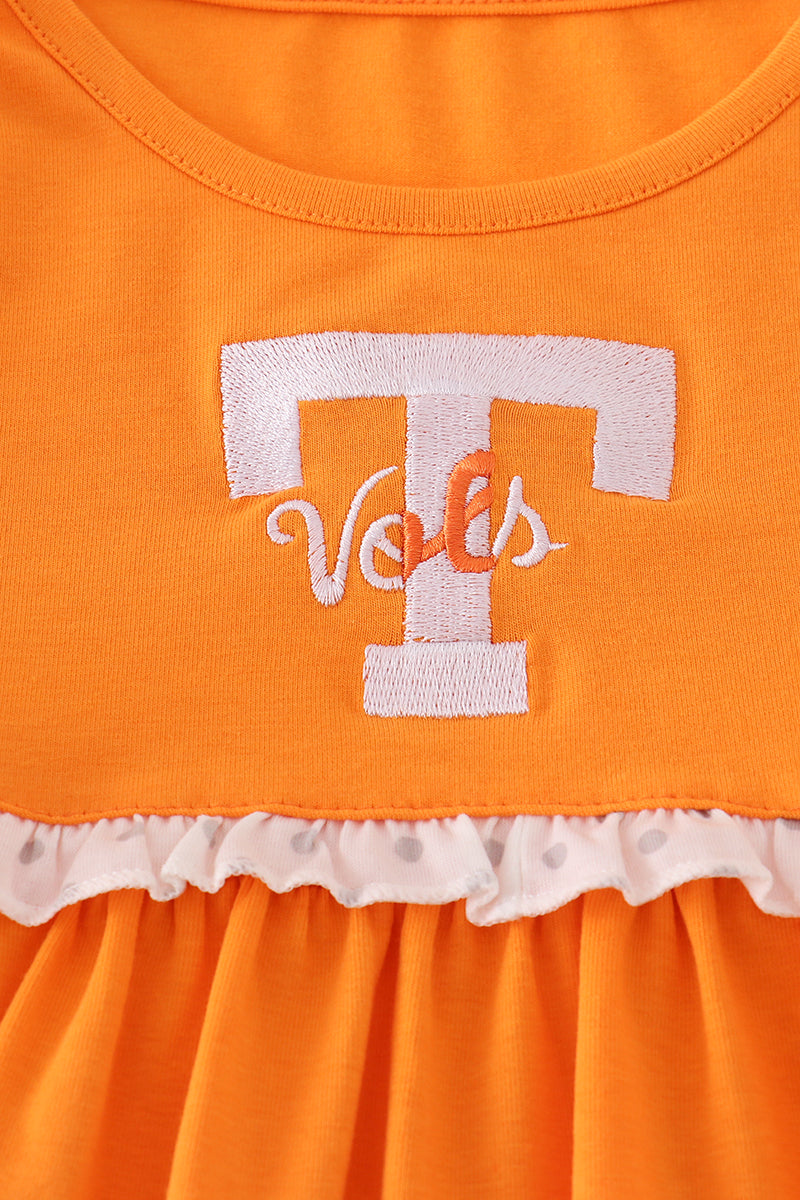 Orange Tennessee go vols embroidery ruffle dress