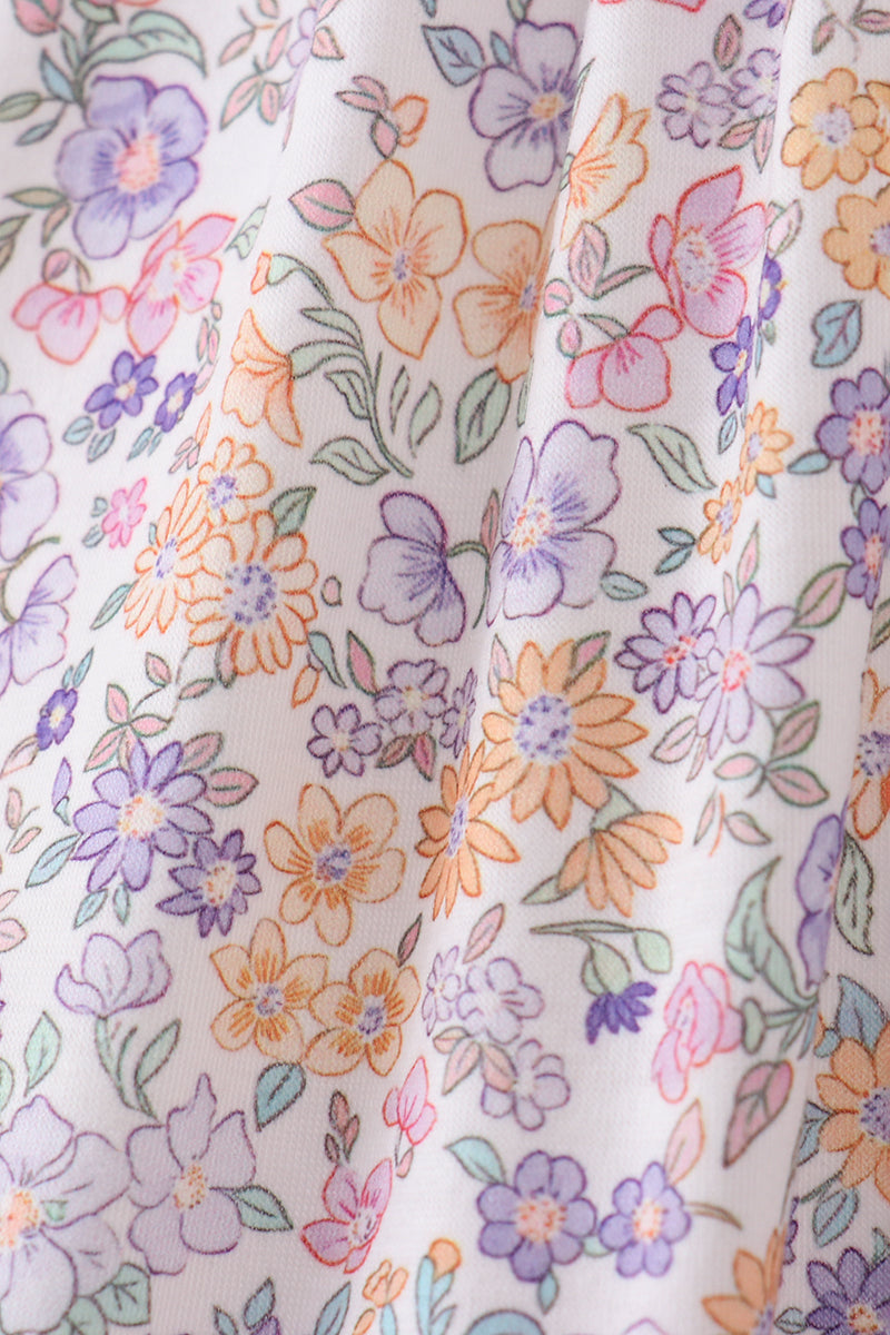 Purple Floral Smocked Bloomer Set