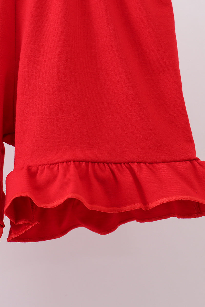 Red cherry bow ruffle shorts set
