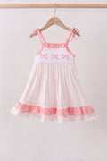 Pink bow smocked dot ruffle dress
