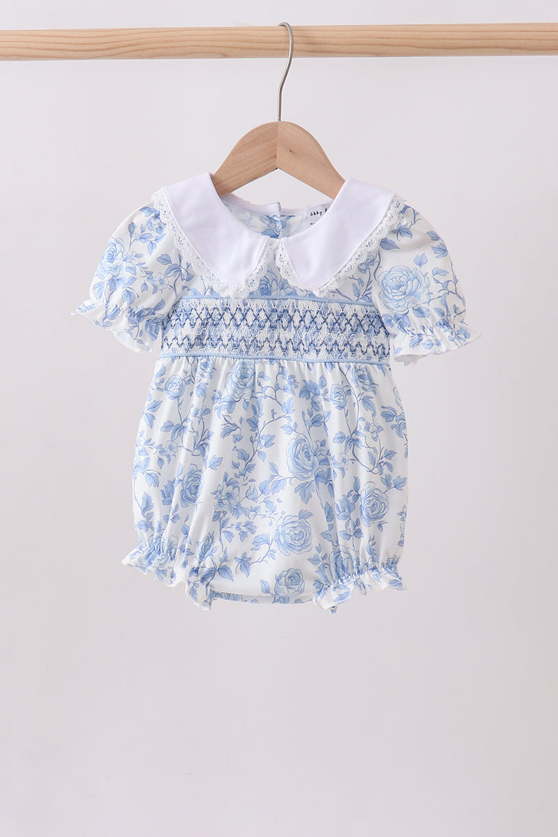 Blue rose smocked bubble