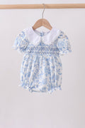 Blue rose smocked bubble