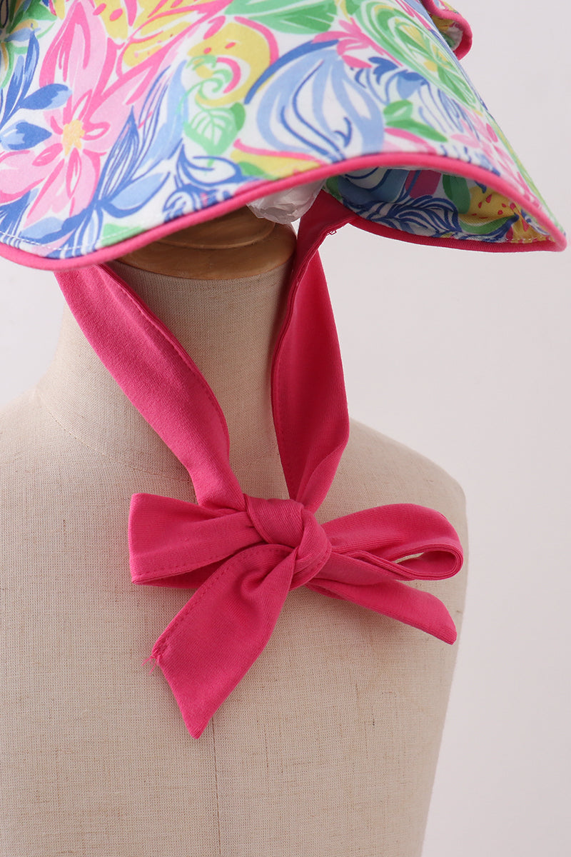 Tropical floral ruffle bow bonnet