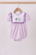 Purple floral embroidery gingham ruffle bubble