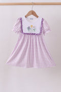 Purple floral embroidery gingham ruffle dress